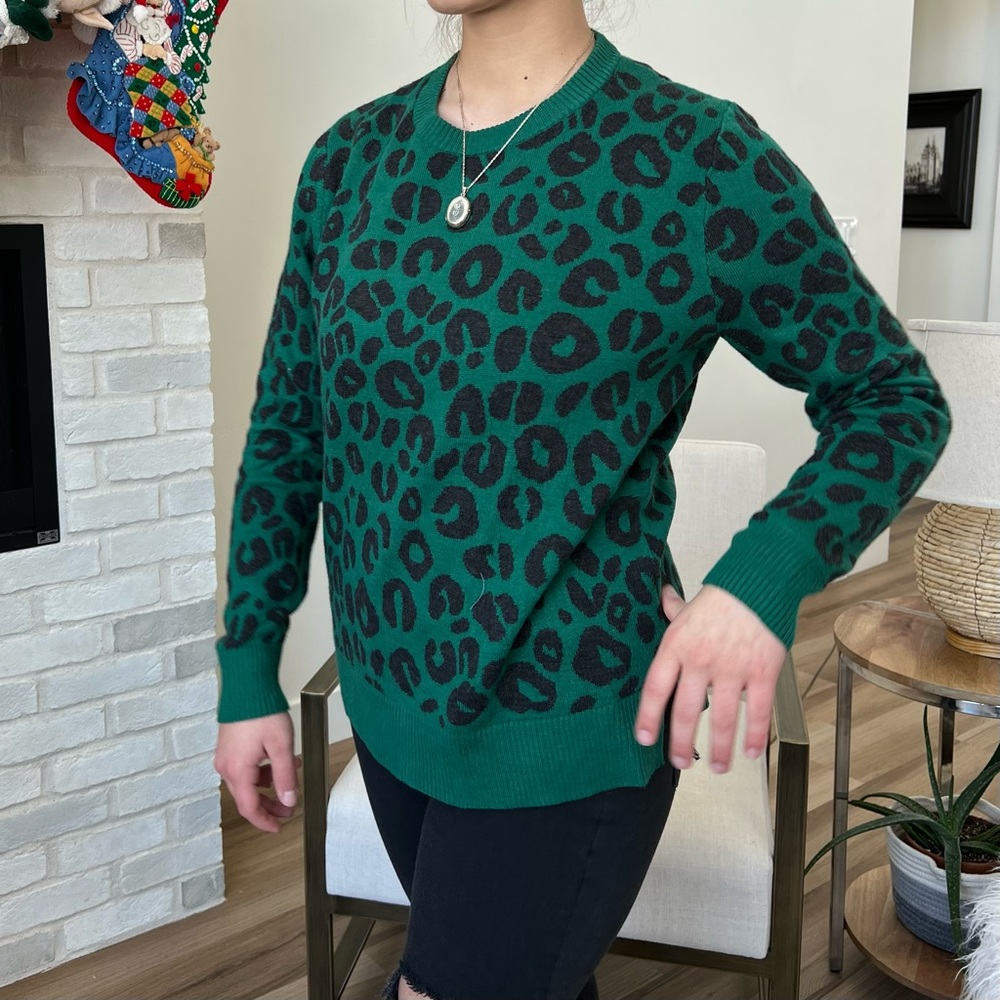 A NEW DAY green animal print sweater